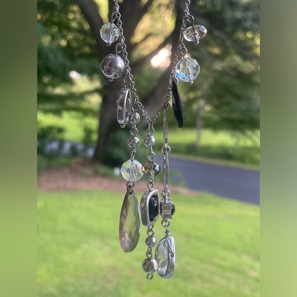 Vintage Asymmetrical Silver Tone Necklace with Glass Crystal Bead Dangles - Picture 4 of 4